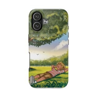 Relaxing Summer Scene Tough Phone Case — Boy Lounging in Meadow Design