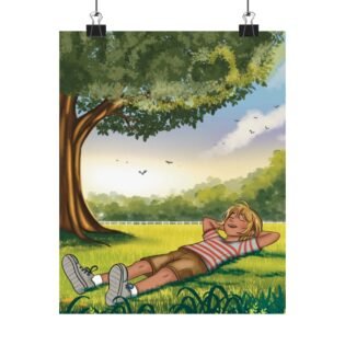 Matte Poster — Relaxing Summer Park Print (Girl Lounging Under Tree)